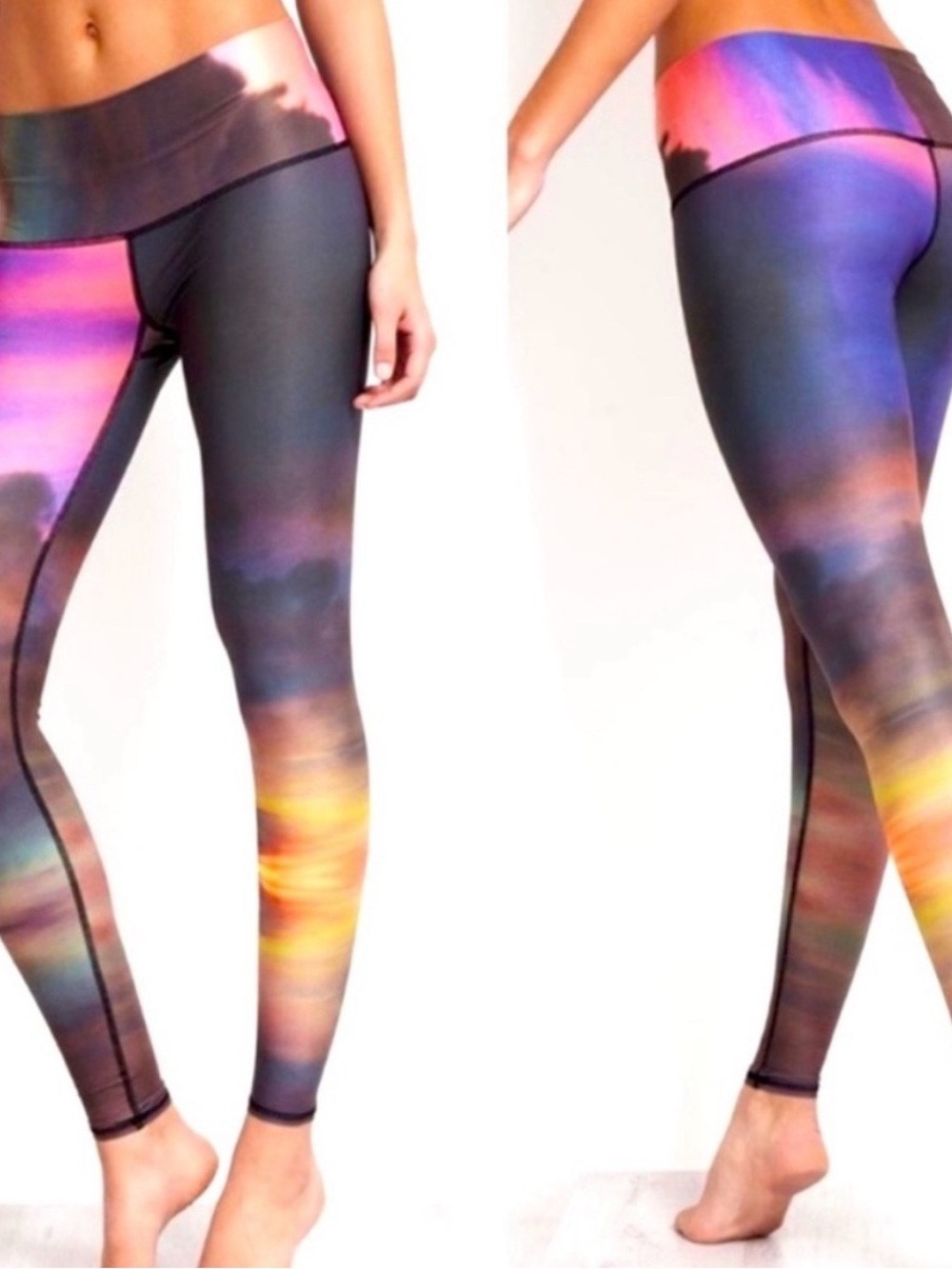 Teeki Hot Pant Yoga Leggings in Rainbow Clouds Size Small